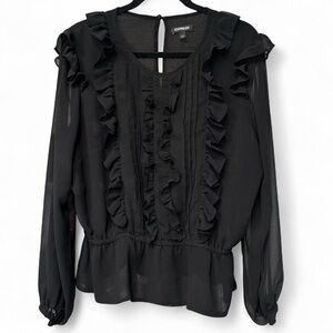 Express Women's Elegant Black Ruffle Blouse